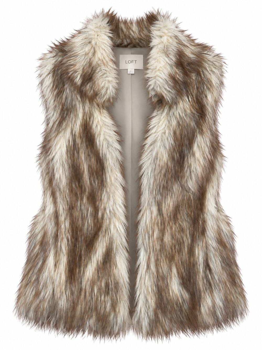 LOFT Faux Fur Vest XS/S Brown Cream Boho Western Après Ski Cozy Chic